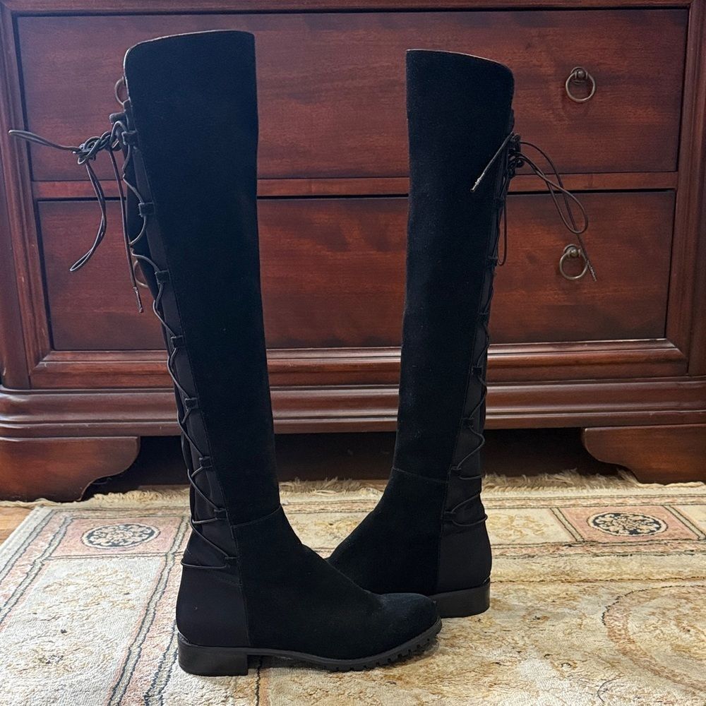 Michael Kors Skye Women’s Sz 6M Black Suede Rear Lace Zip Over-the-Knee Boots